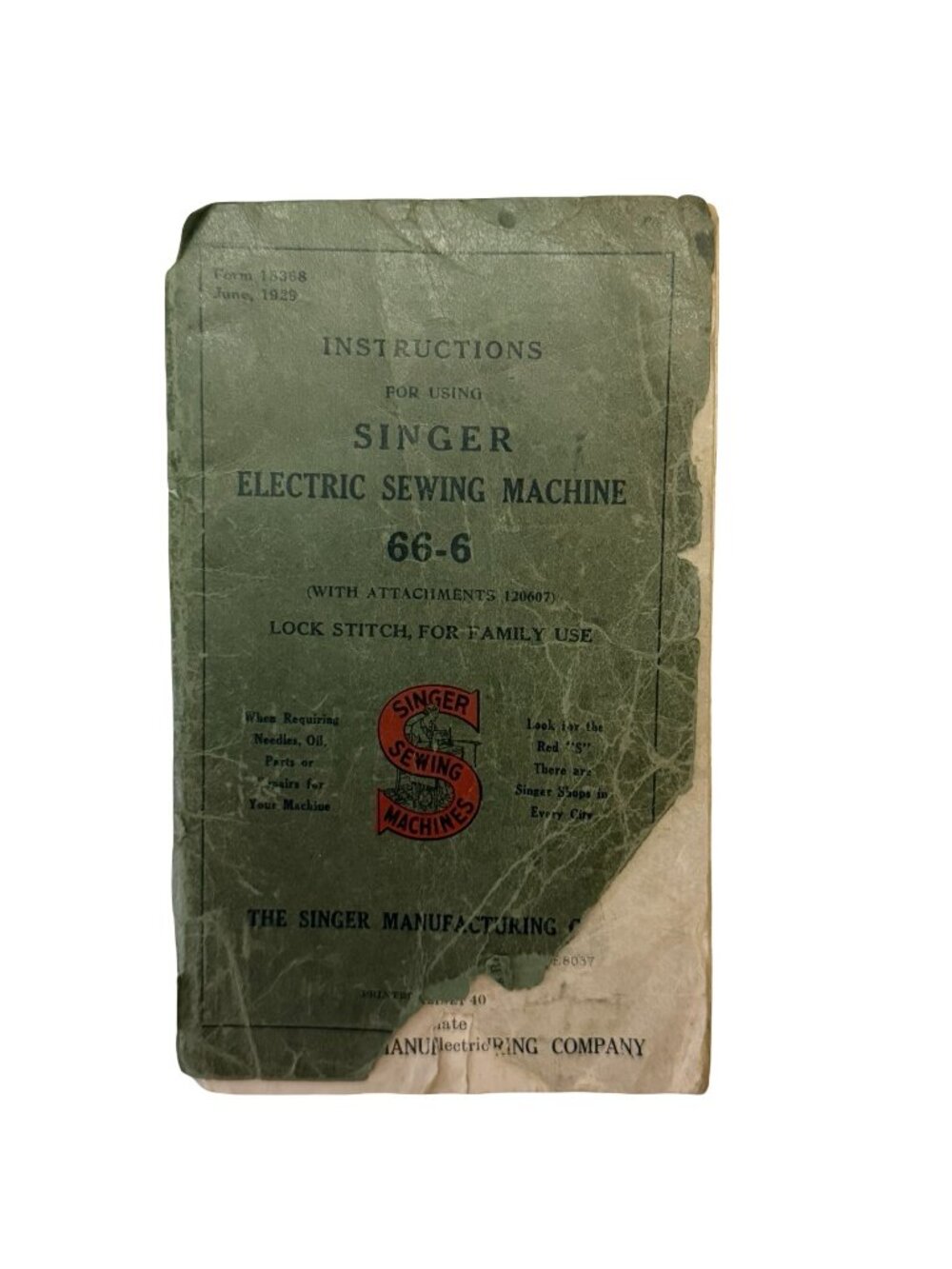 Vintage 1929 Singer 66-6 Electric Sewing Machine Instruction Manual Plus Buttonh